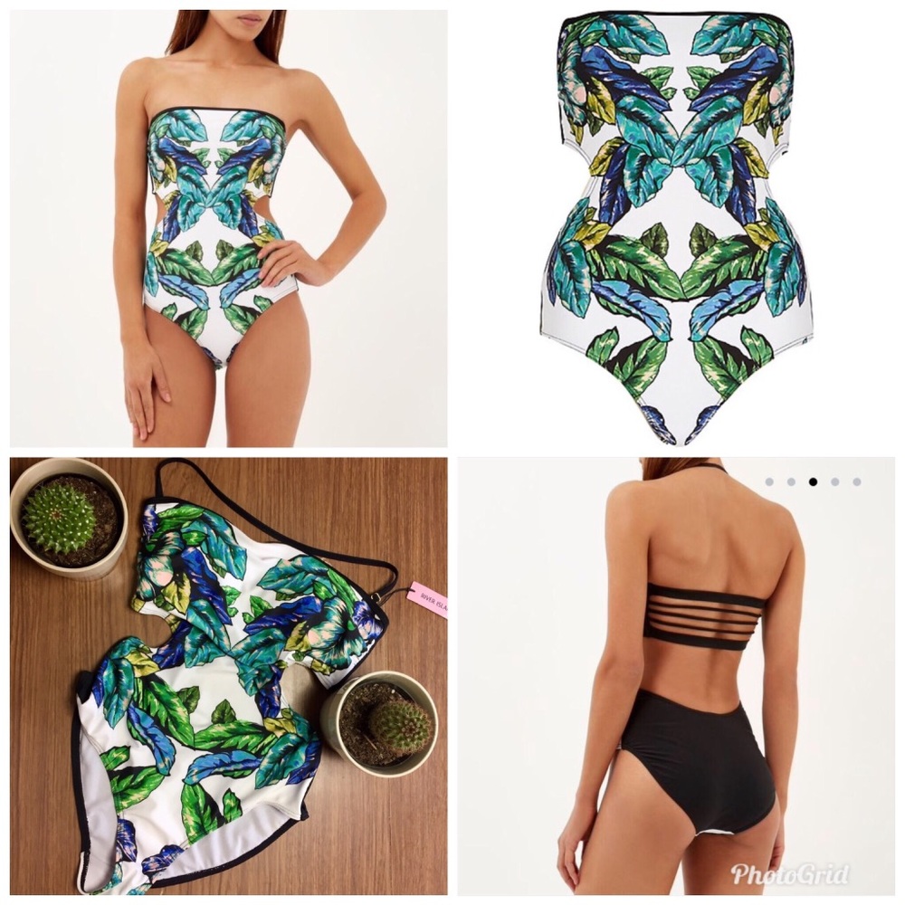 Tropical leaf print, cut out, one-piece swimsuit